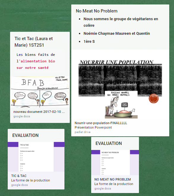 Evaluations des productions Evaluations des productions